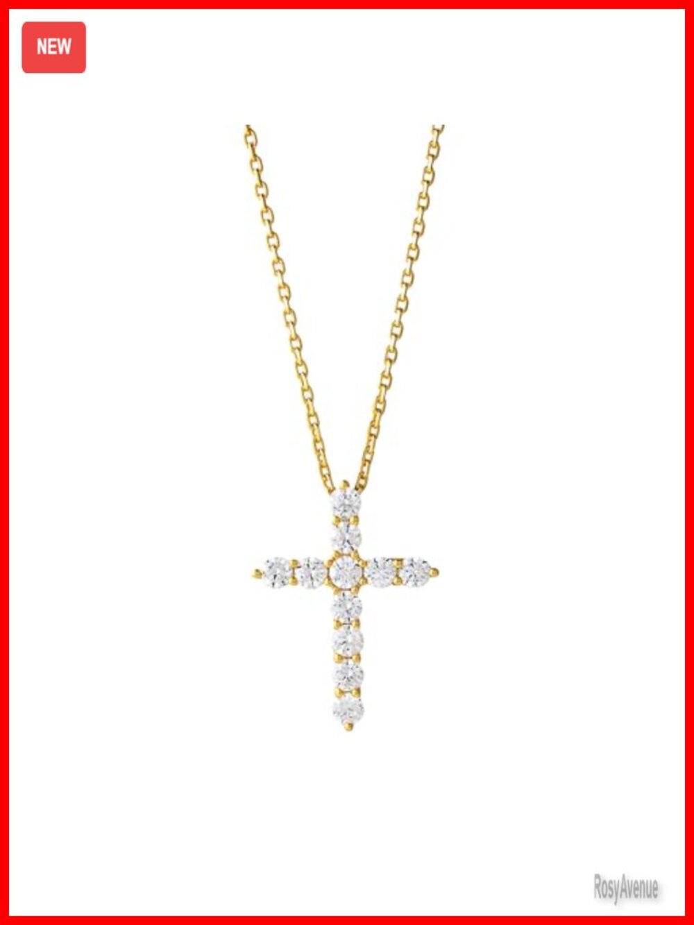 Dainty 14K Gold Cross Necklace with Moissanite Pendant, 20 Inch Chain, Lobster